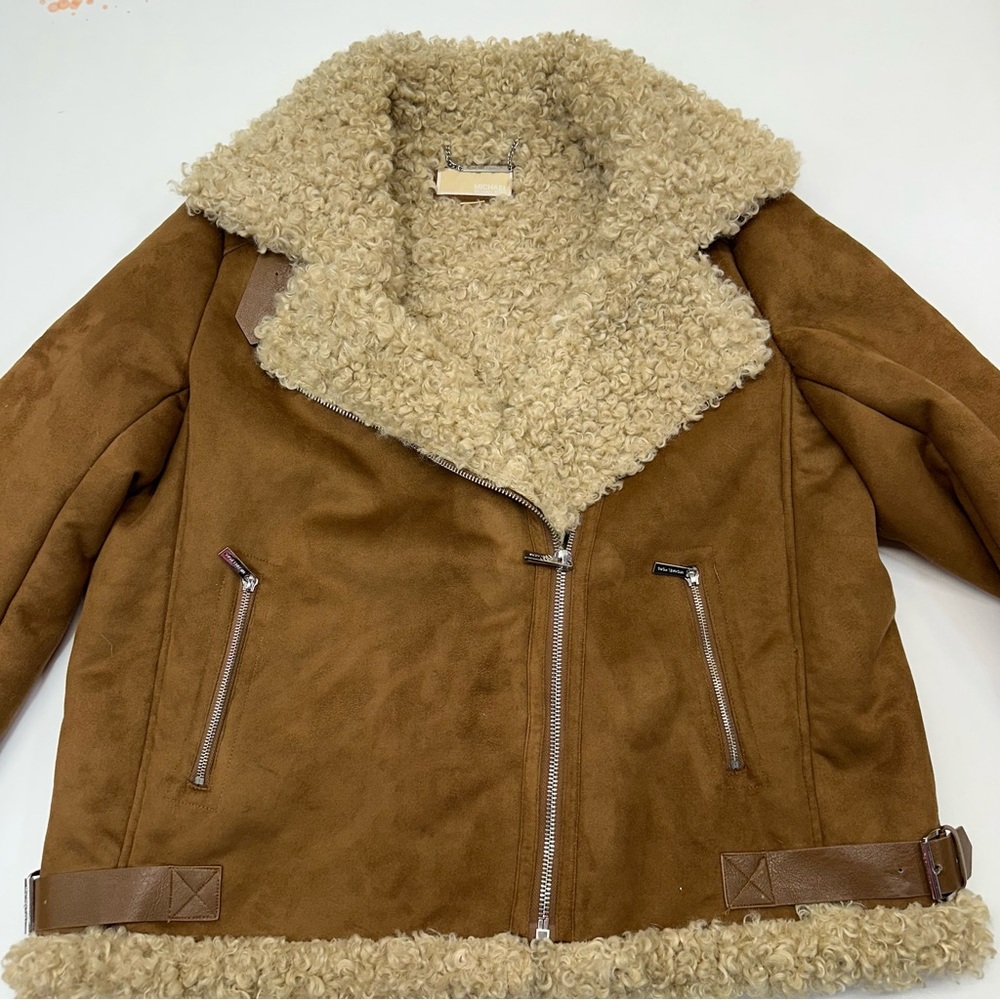 Michael Michael Kors Faux Suede Faux Fur Lined Trim Moto Jacket Womens Size XXL - Picture 4 of 10
